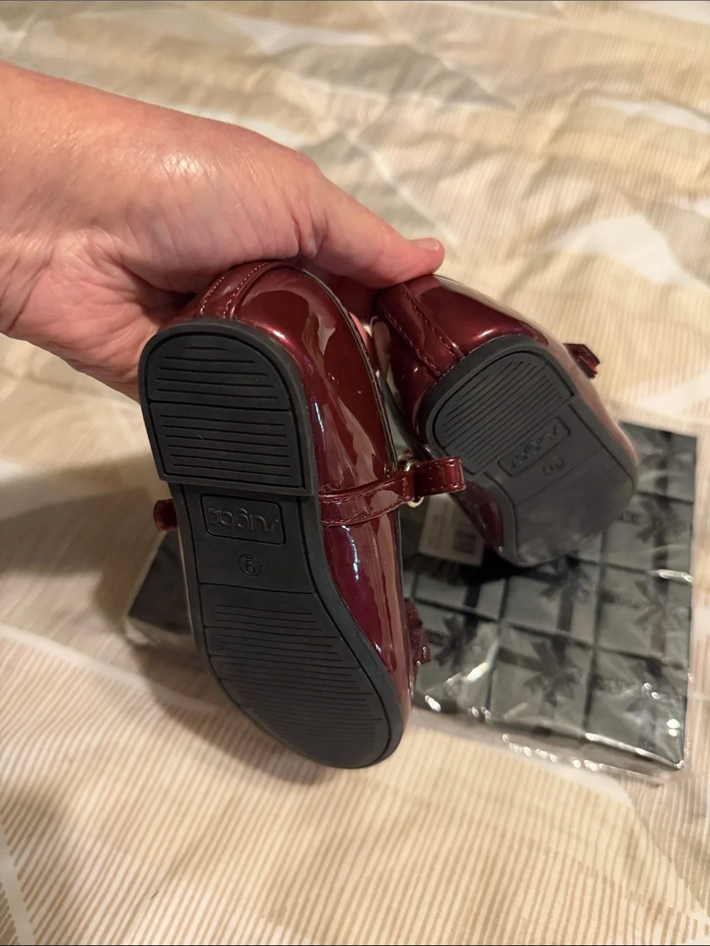 Girls Sparkle Bow Mary Jane Shoes - Burgundy SZ 9